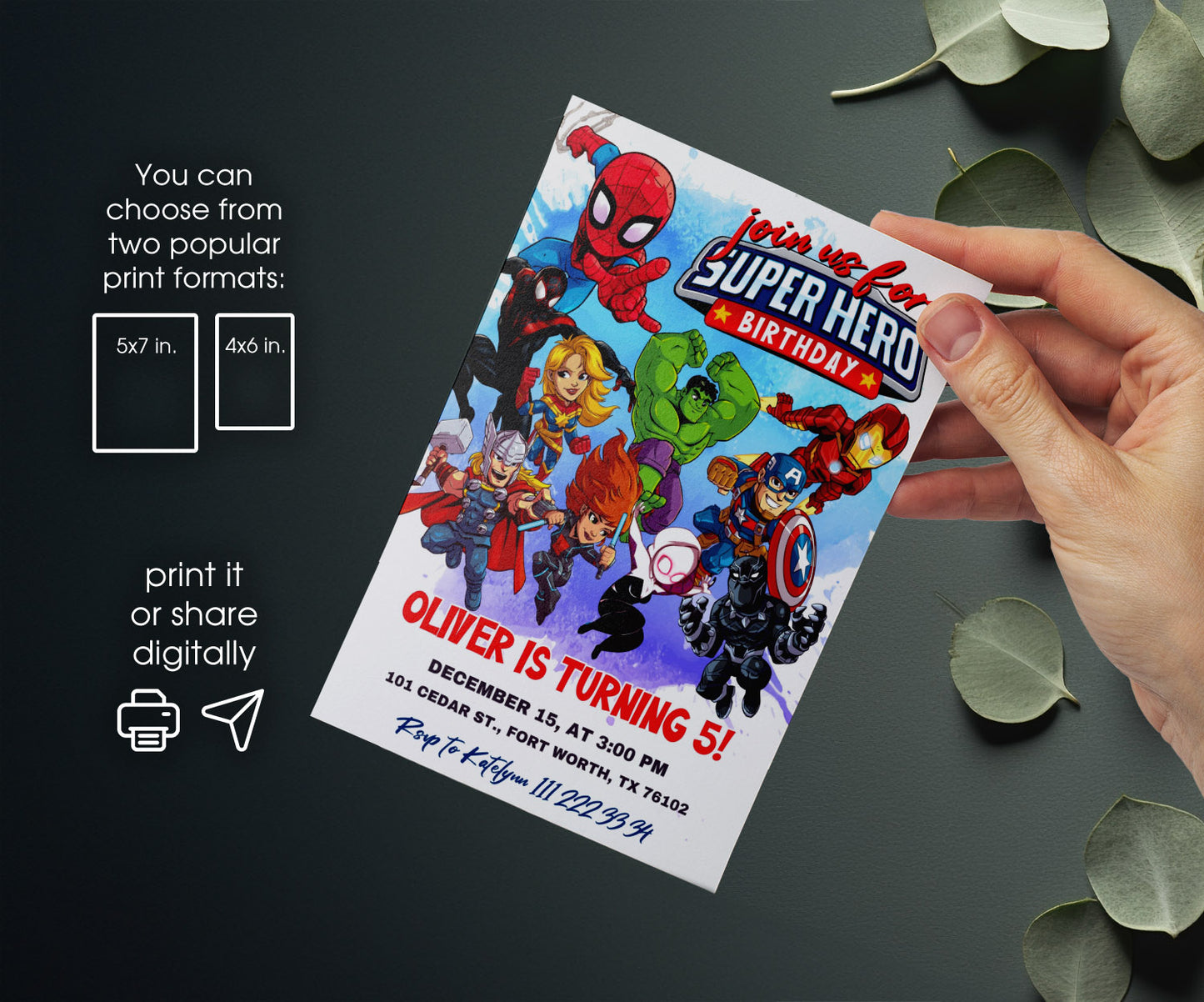 Avengers Marvel Superheroinvite template, customizable, Share or Print, boy | JA154