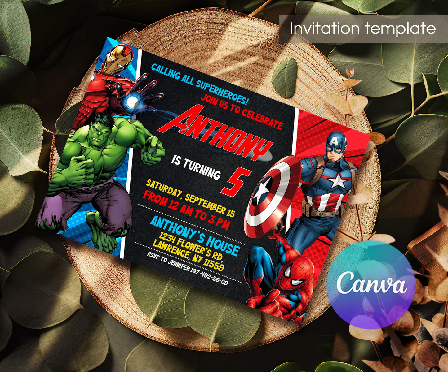 Avengers Marvel Superheroinvite template, customizable, Share or Print, boy | QH506