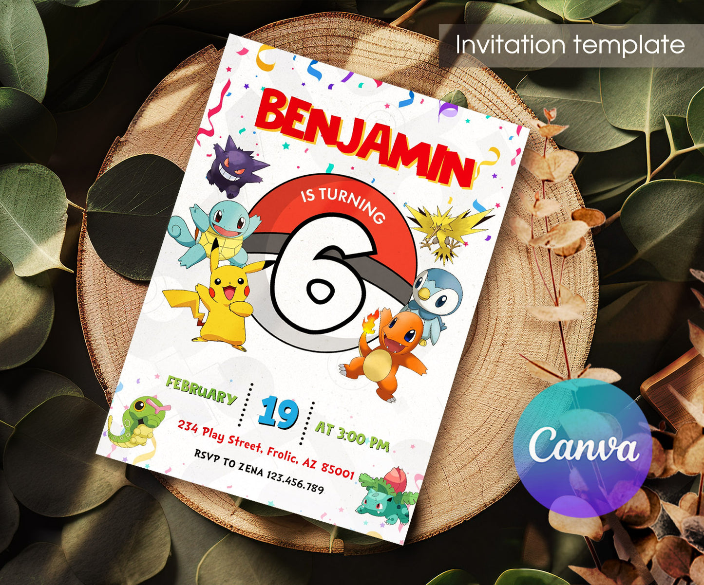 Pokemon Pikachuinvite template, customizable, Share or Print | JF110