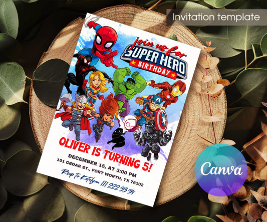 Avengers Marvel Superheroinvite template, customizable, Share or Print, boy | JA154