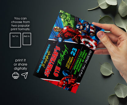 Avengers Marvel Superheroinvite template, customizable, Share or Print, boy | TM012