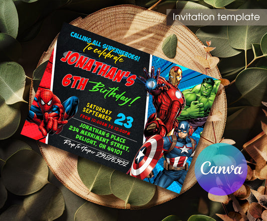 Avengers Marvel Superheroinvite template, customizable, Share or Print, boy | TM012