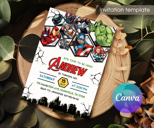 Avengers Marvel Superheroinvite template, customizable, Share or Print, boy | KQ203