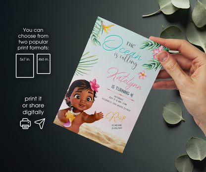 Moana Princessinvite template, customizable, Share or Print, girl | GH899