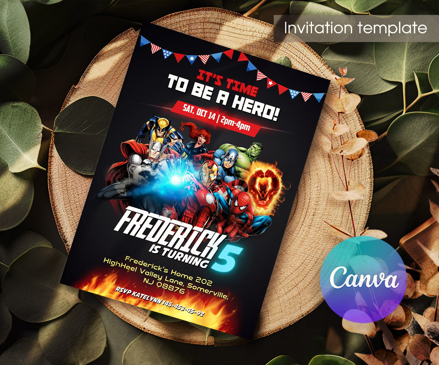 Avengers Marvel Superheroinvite template, customizable, Share or Print, boy | VN112