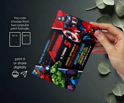 Avengers Marvel Superheroinvite template, customizable, Share or Print, boy | QH506