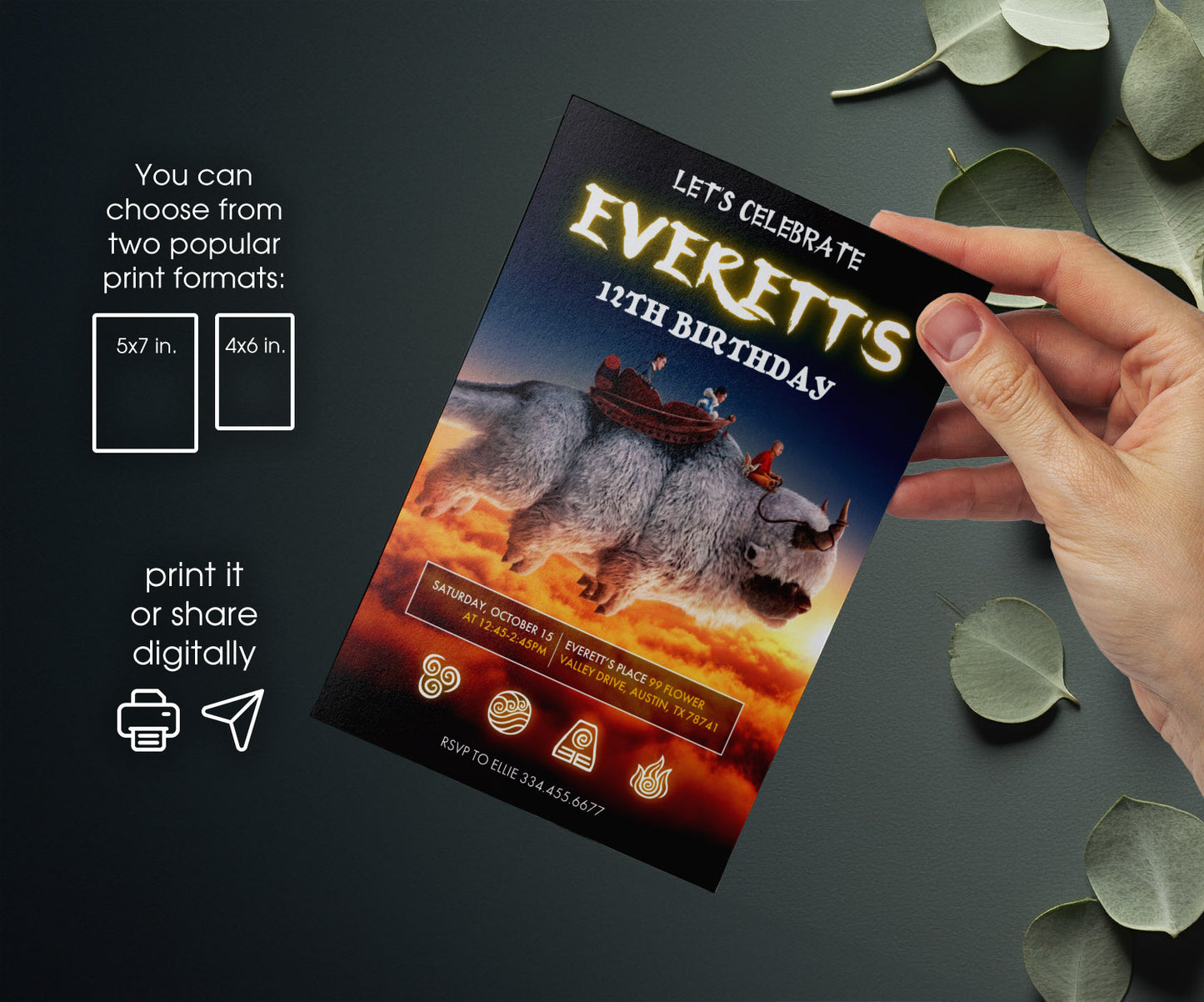 Avatar The Last Airbenderinvite template, customizable, Share or Print,  | AH884