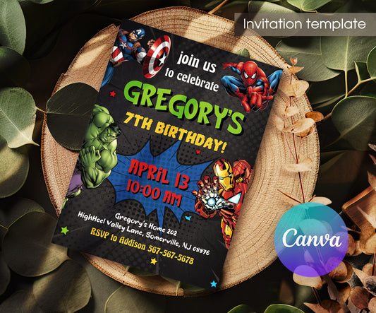 Avengers Marvel Superheroinvite template, customizable, Share or Print, boy | HR059