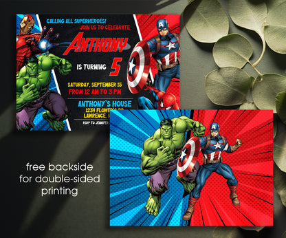 Avengers Marvel Superheroinvite template, customizable, Share or Print, boy | QH506