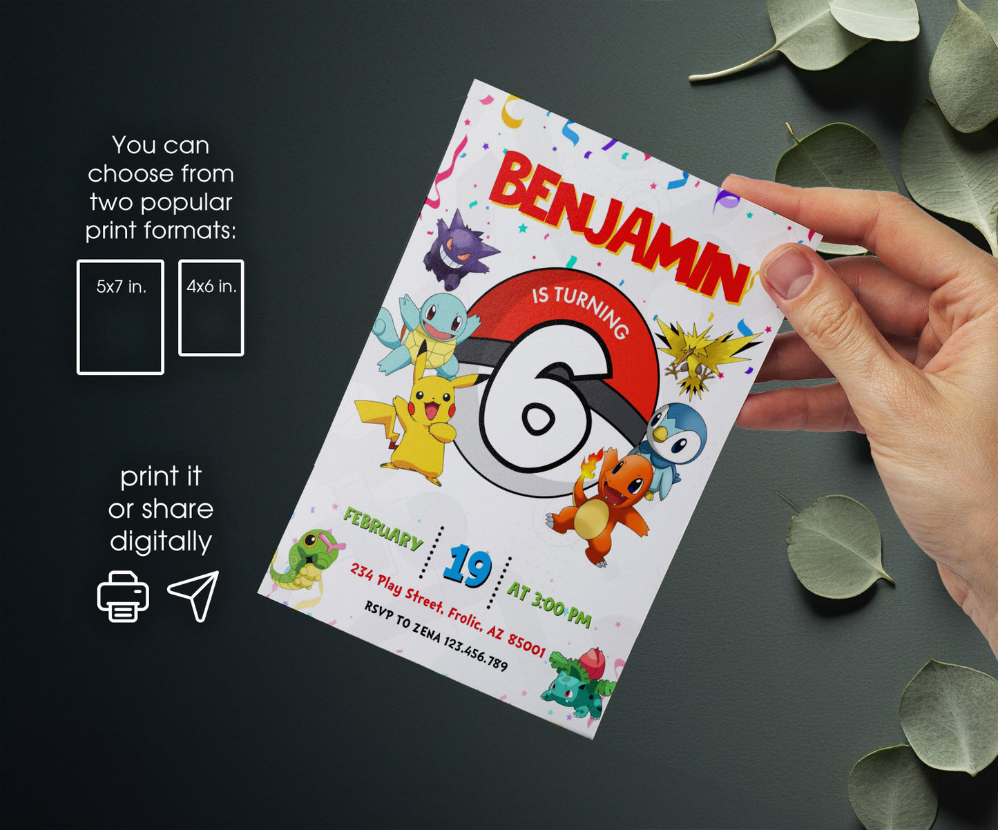 Pokemon Pikachuinvite template, customizable, Share or Print | JF110