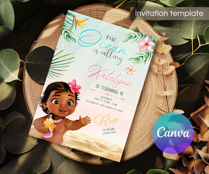 Moana Princessinvite template, customizable, Share or Print, girl | GH899